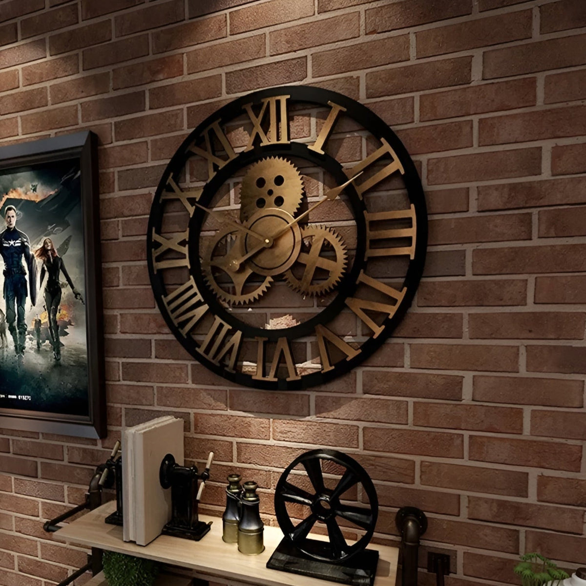 Industrielle Wanduhr Zahnrad-Design für Wohnzimmer & Büro