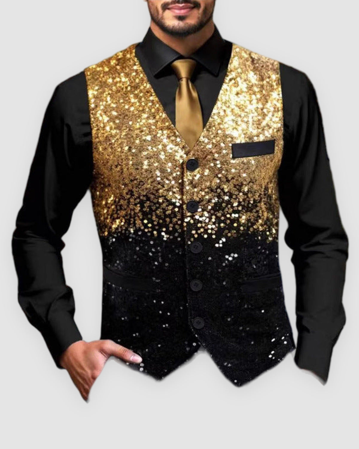 Herren Weste mit Glitzer und Satin-Revers in Gold