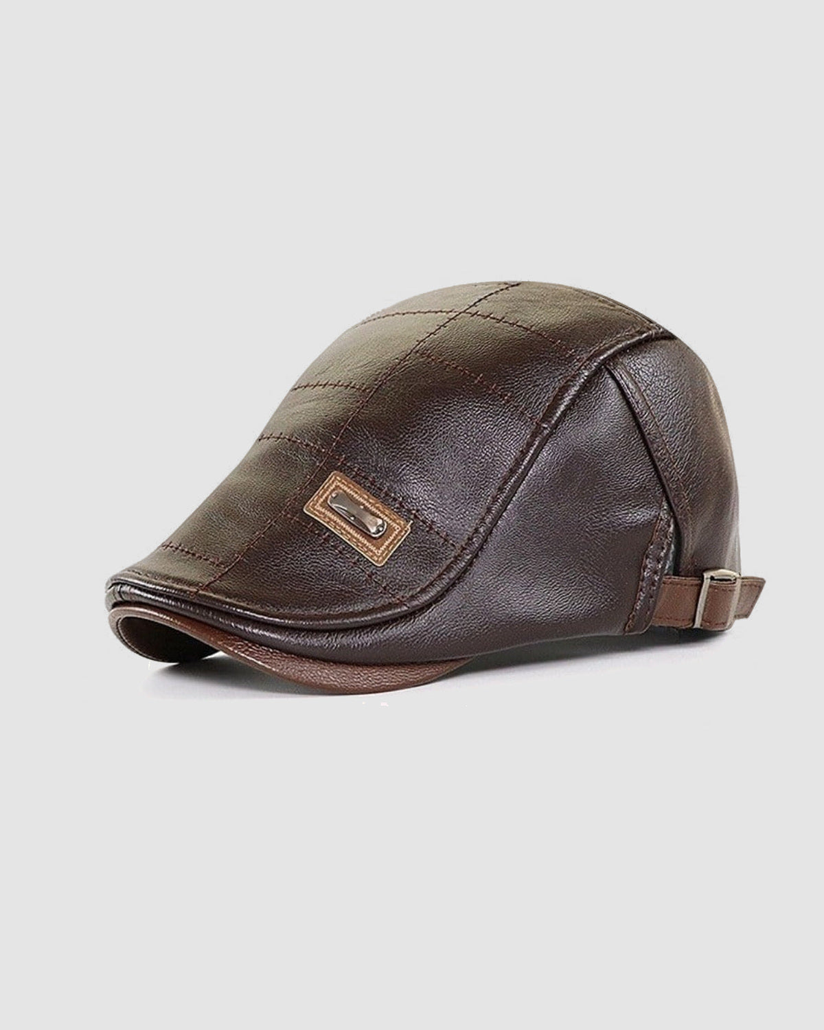 Herren Schiebermütze aus Leder, Retro-Stil in Dunkelbraun