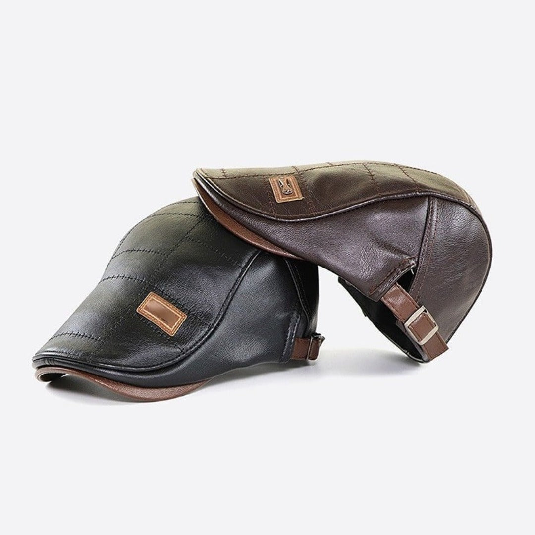 Herren Baskenmütze Leder Retro