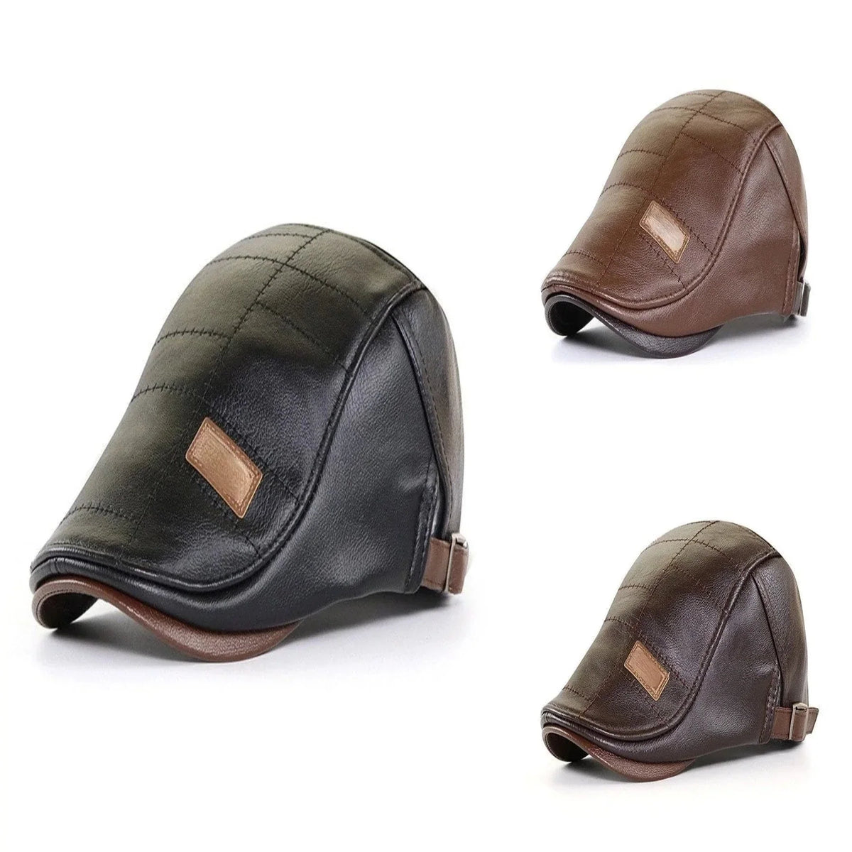 Herren Baskenmütze Leder Retro