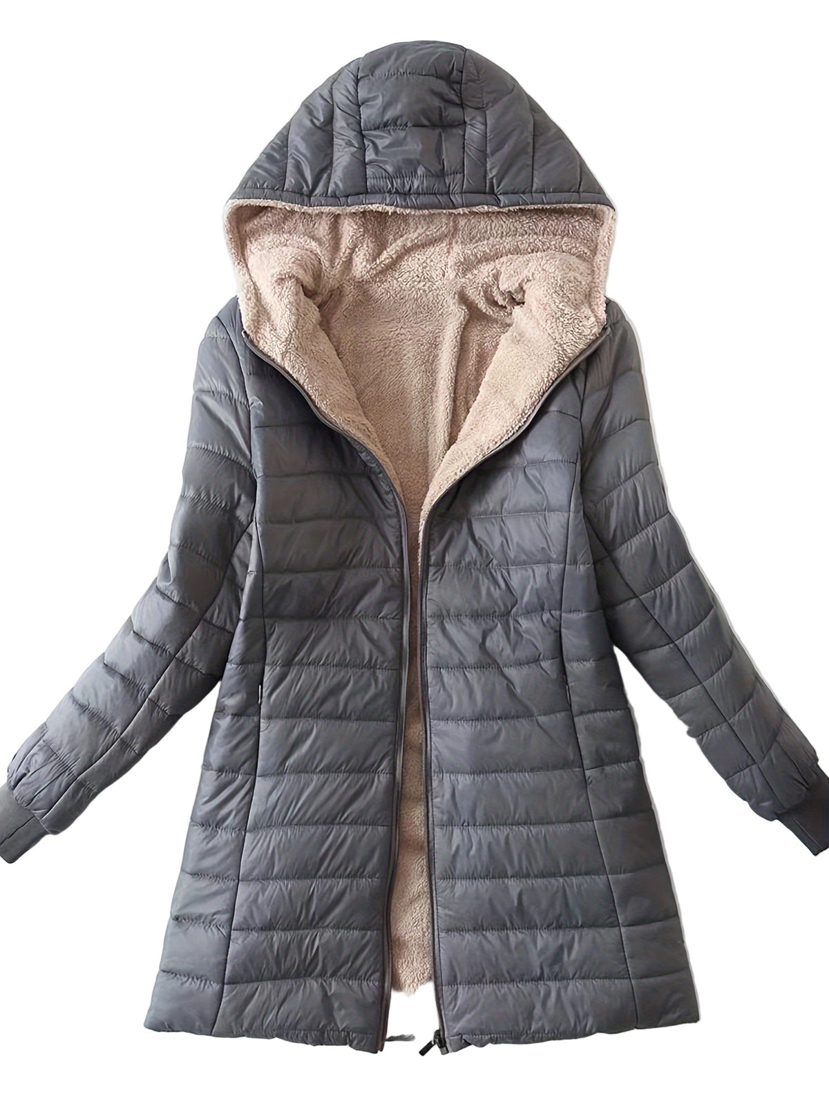 Damen Mittellange Kapuzenjacke mit Fleecefutter