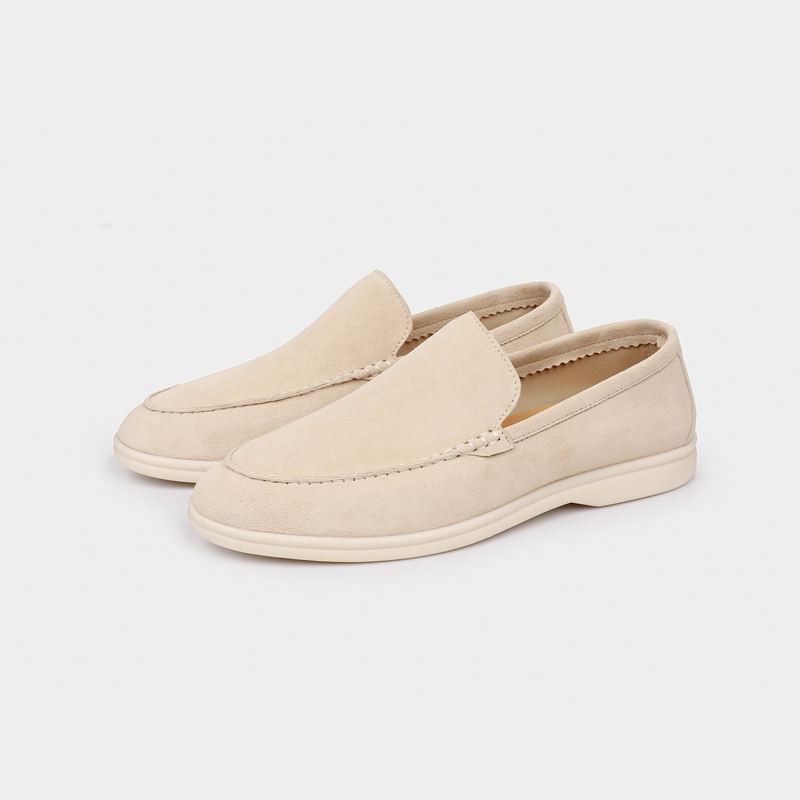 Herren Loafer Wildleder-Optik Slip-On Slipper Elfenbein – Handgenäht