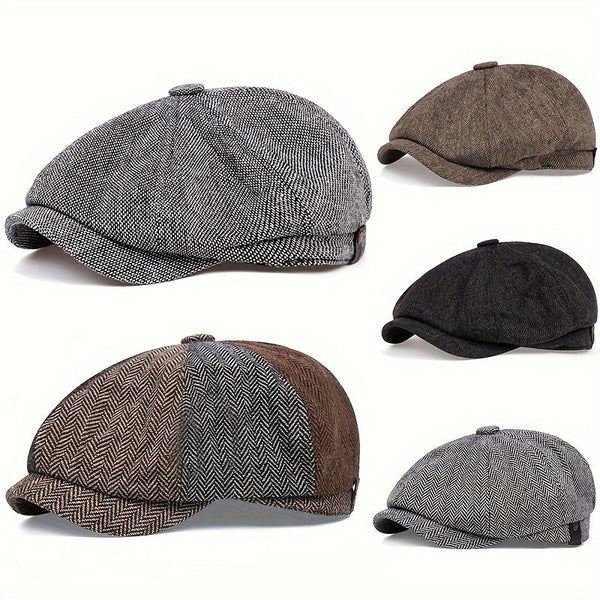 Herren Schiebermütze im Achtteiler-Design mit Fischgrätmuster aus Polyester-Baumwolle
