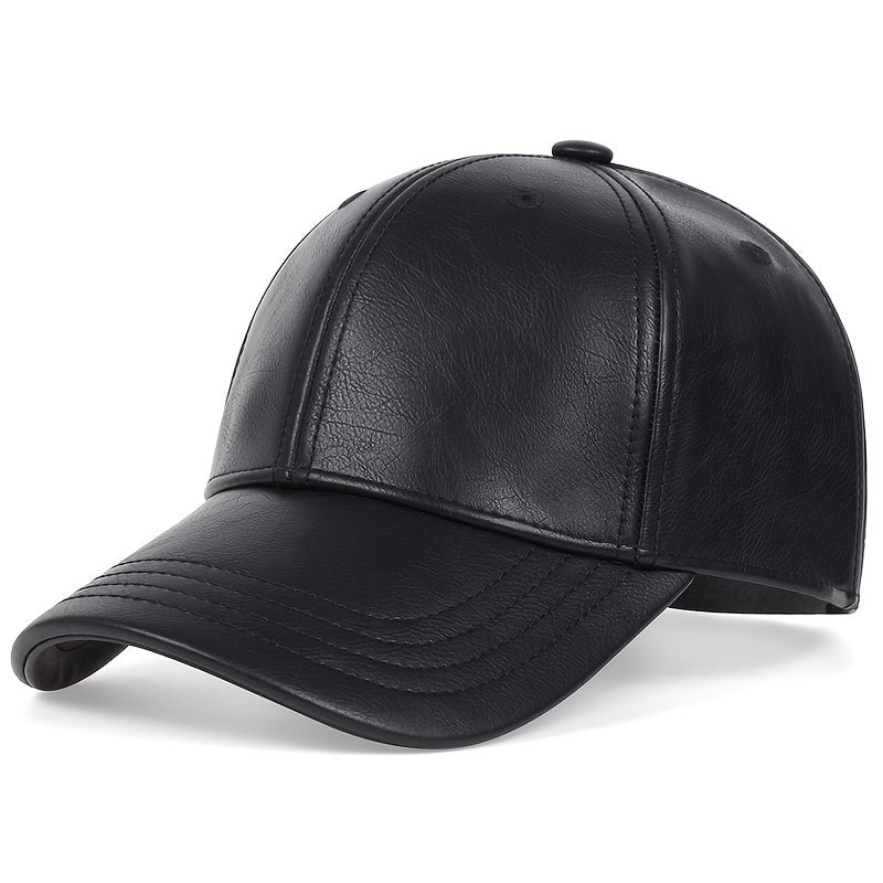 Baseball Cap : PU-Leren Baseballpet voor Heren, Ideale Keuze Geschenken Leer - Zwart in