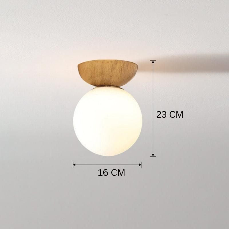Nordische Kugel-Deckenlampe – Holzmaserung & Metallakzent
