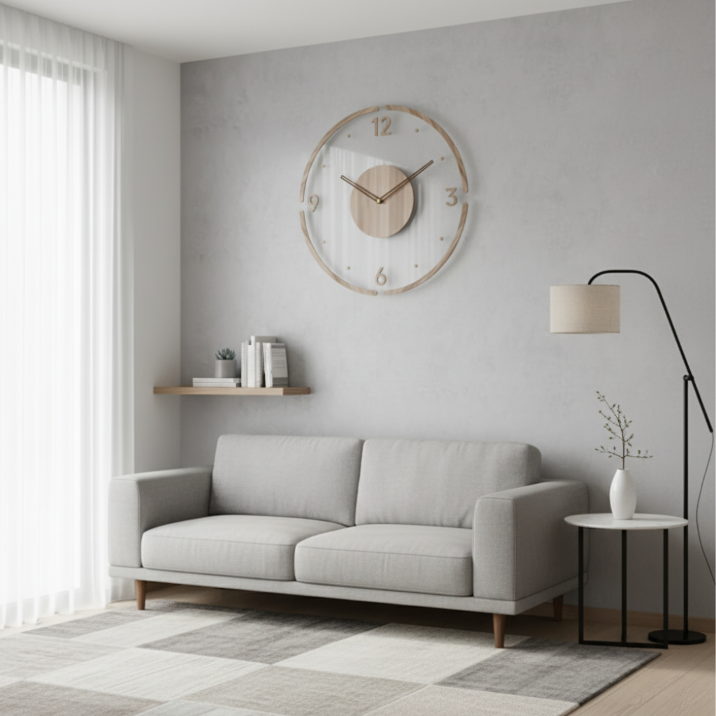 Lautlose Design-Wanduhr – Acryl & Holz