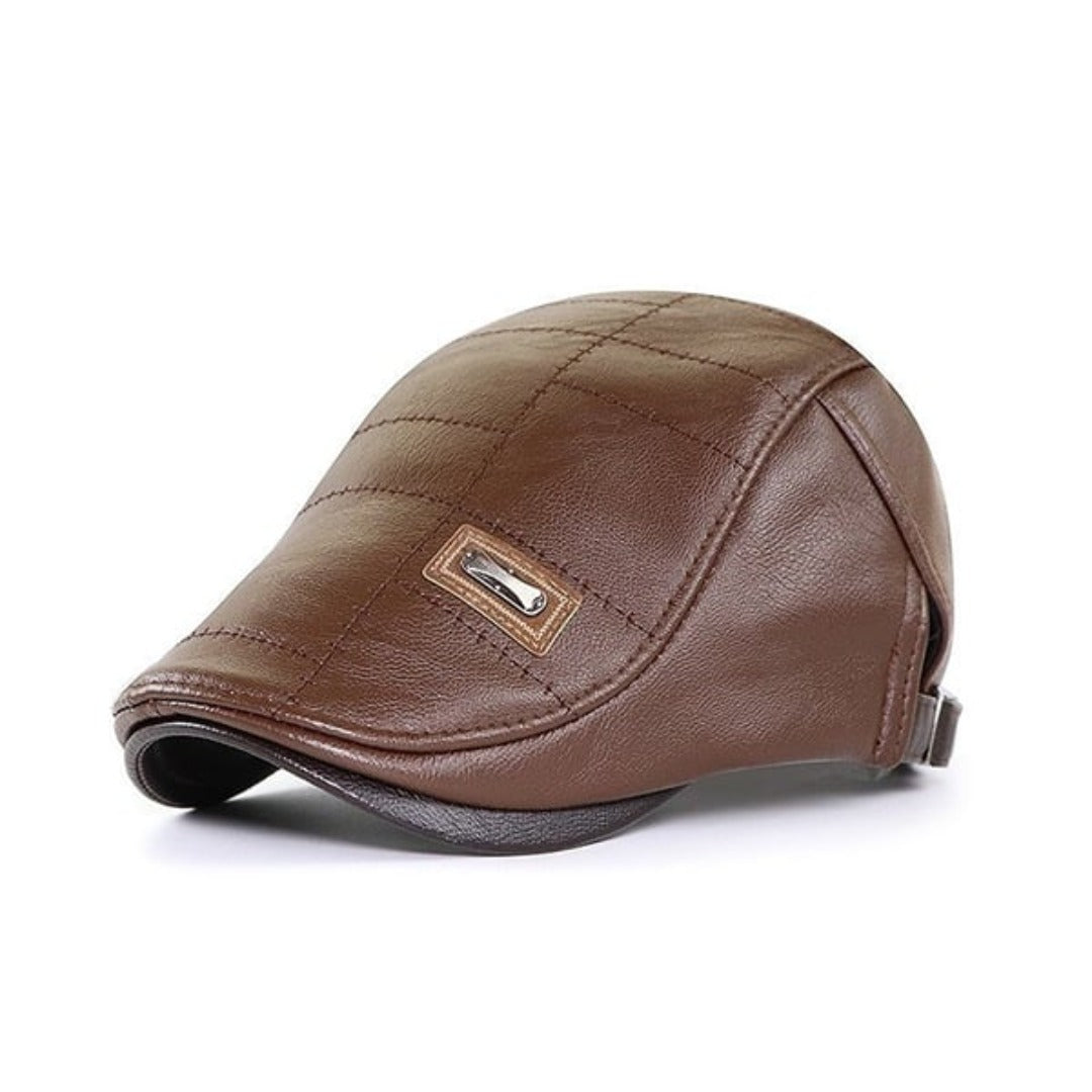 Herren Baskenmütze Leder Retro