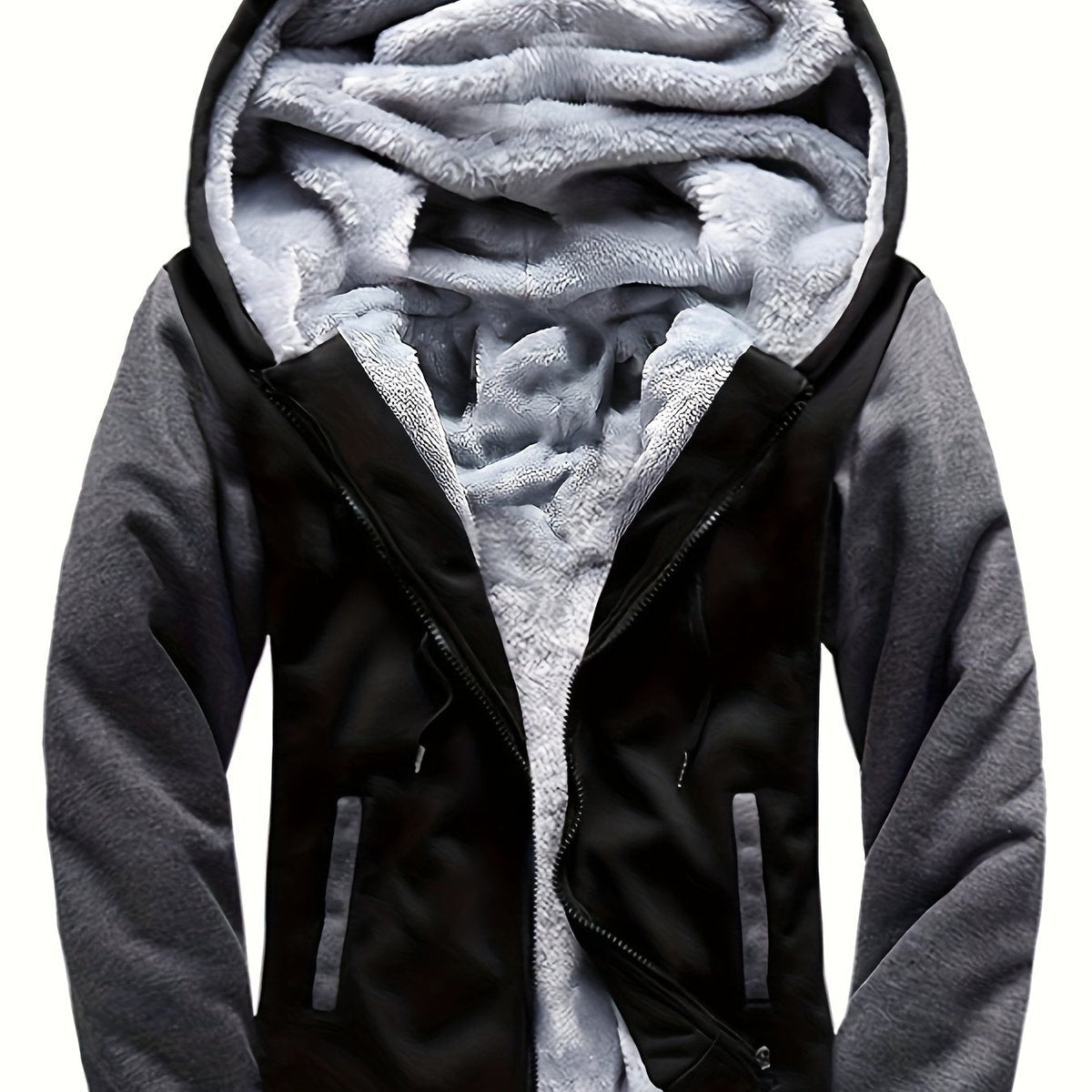 Herren Warme Fleece-Kapuzenjacke im Colorblock-Design