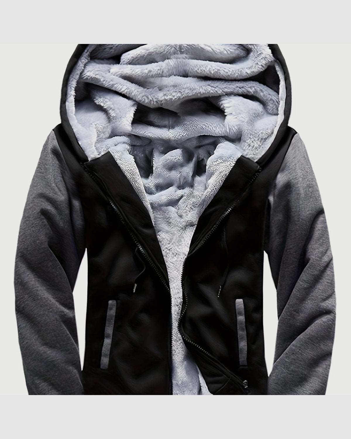 Herren Fleecejacke mit Kapuze im Colorblock-Design in Graphit