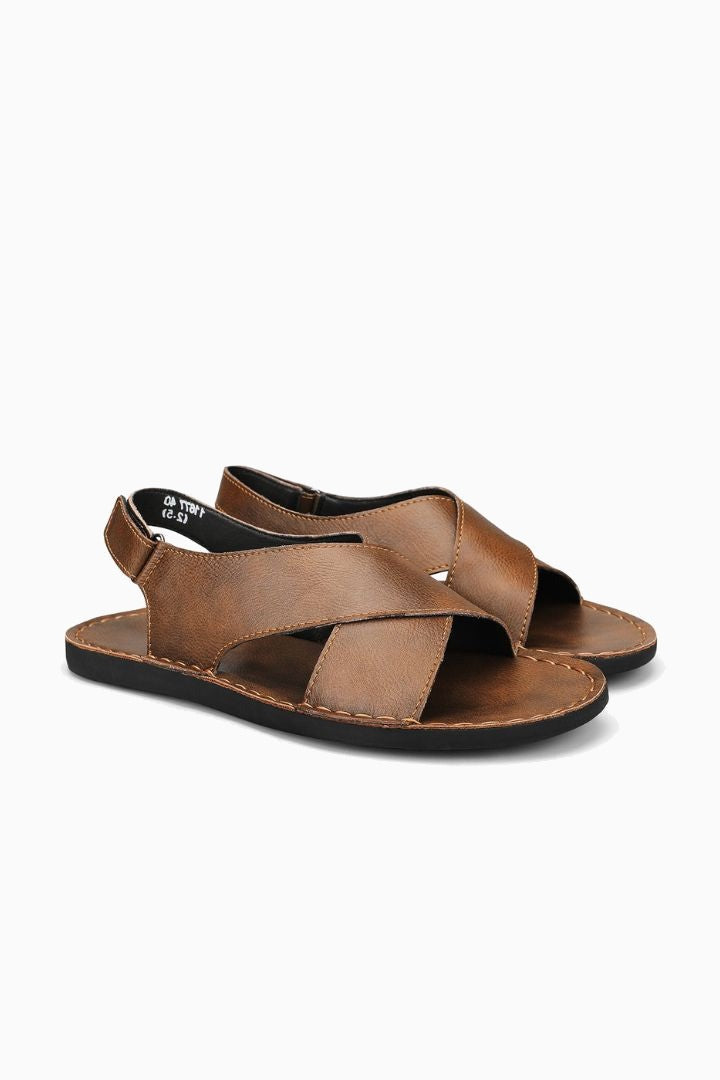 Herresandaler i brunt læder med krydsrem – komfortable slip-ons til sommer - Brun - Sko