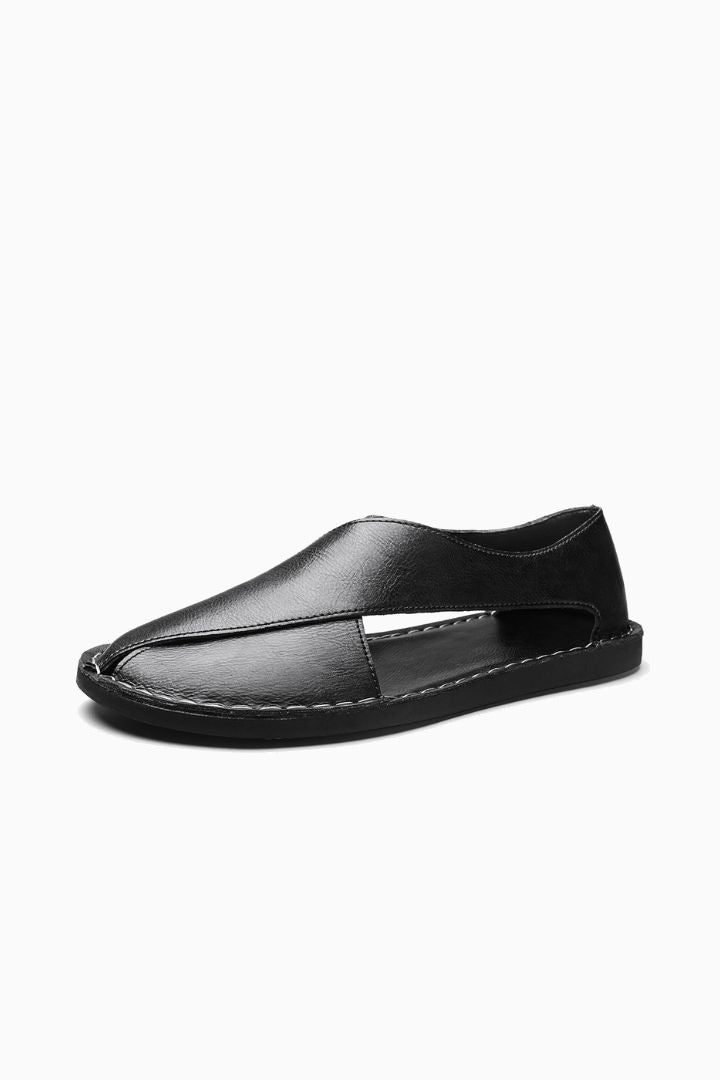 Herresandaler i sort læder – Komfortable åbne sandaler til sommer - - Sko