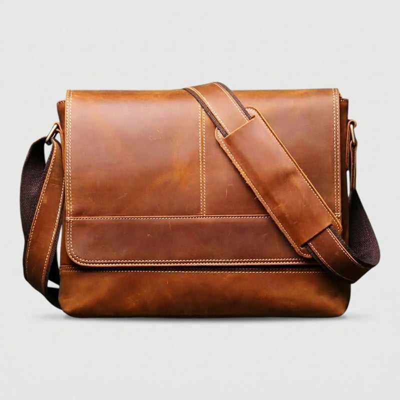 Stevige messengerbag van echt leer voor heren