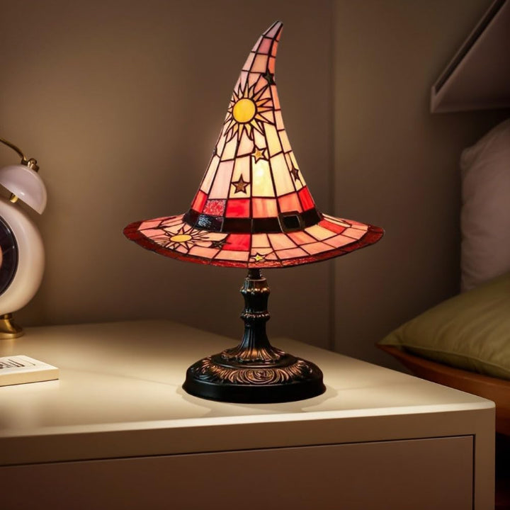 Hexenhut-Glasmalerei-Lampe - Handgefertigtes Warmlicht