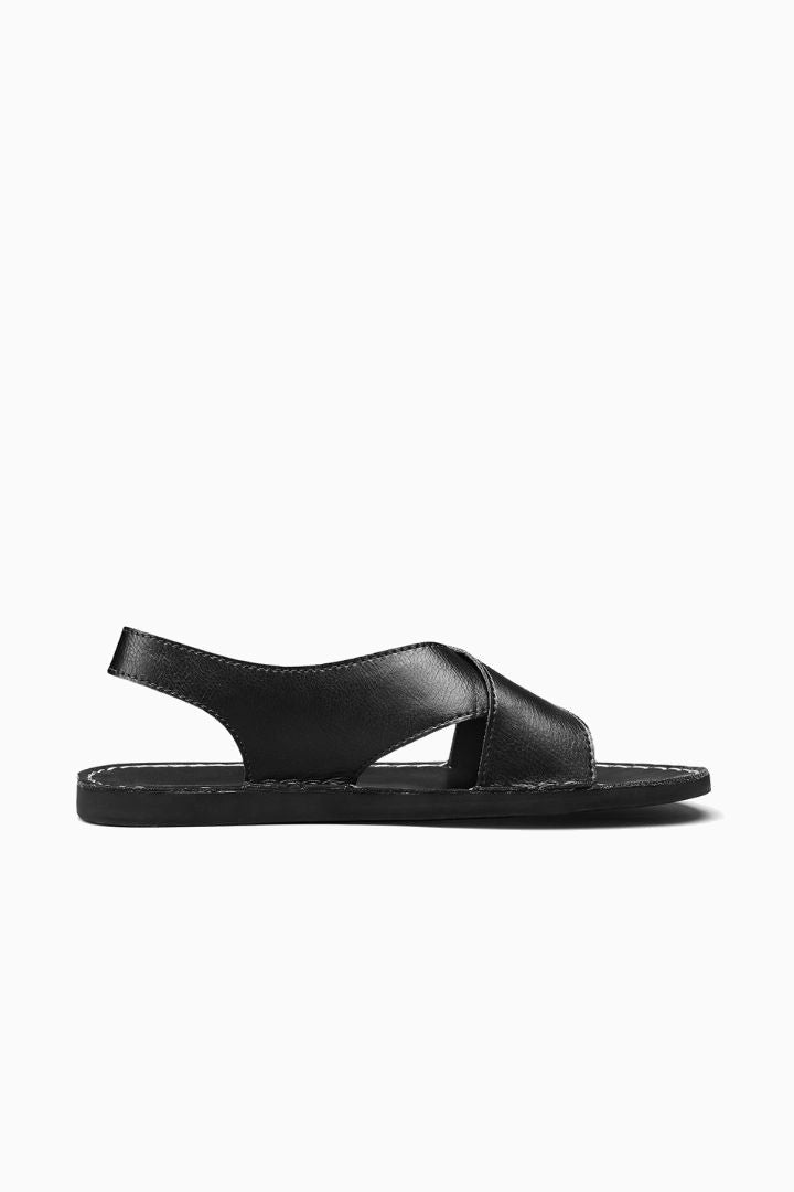 Herresandaler i Sort Læder - Krydsrem Slip-On til Sommer - - Sko