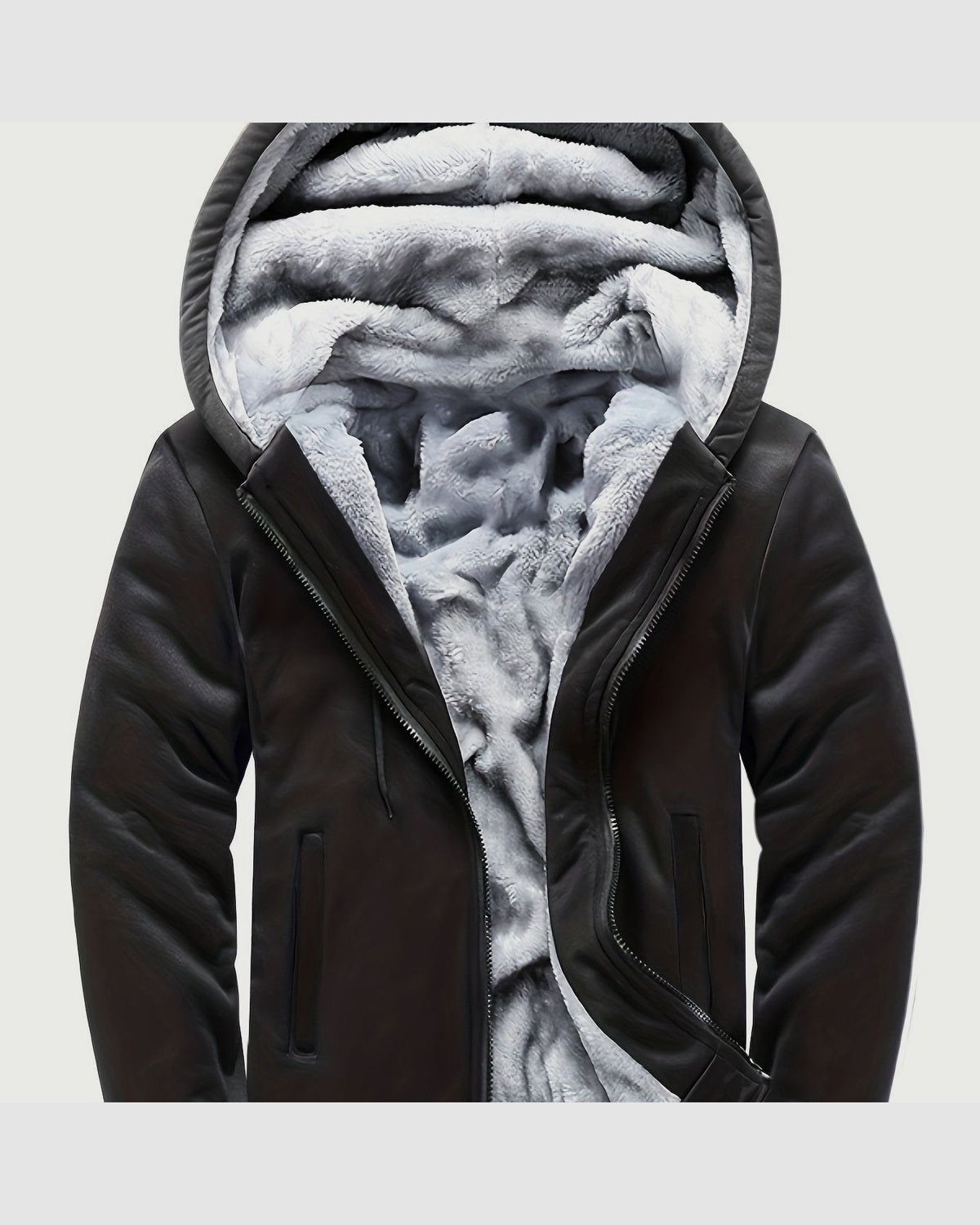 Herren Fleecejacke mit Kapuze im Colorblock-Design in Schwarz