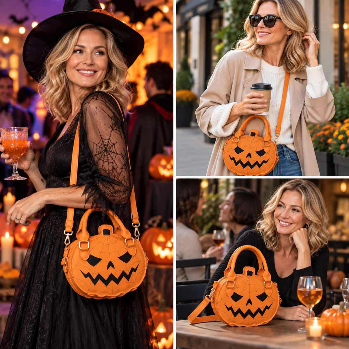 Kürbis-Kunstleder-Handtasche - Halloween-Accessoire