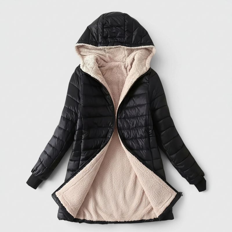 Damen Mittellange Kapuzenjacke mit Fleecefutter