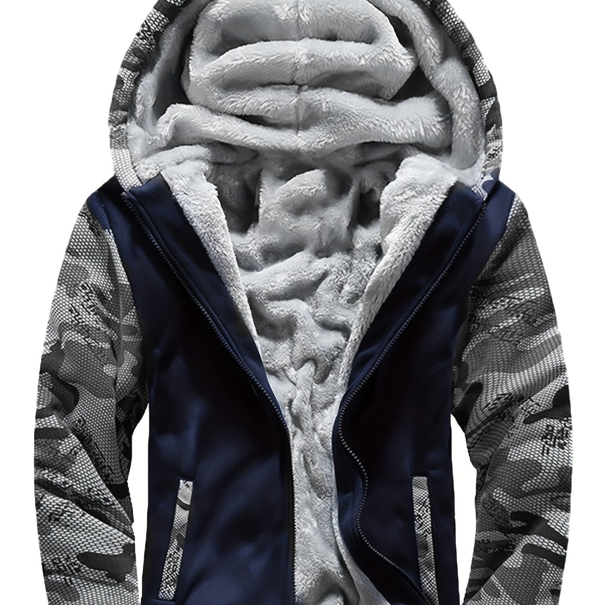 Herren Warme Fleece-Kapuzenjacke im Colorblock-Design