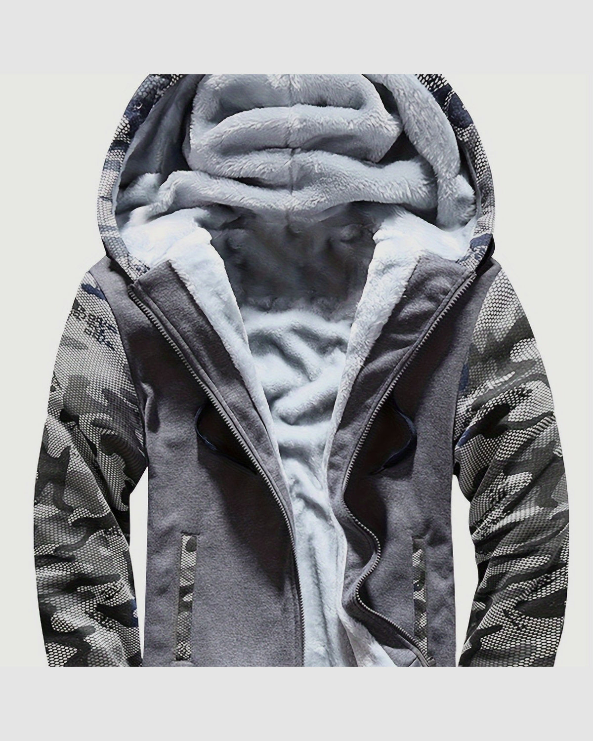 Herren Fleecejacke mit Kapuze im Colorblock-Design in Space Grau