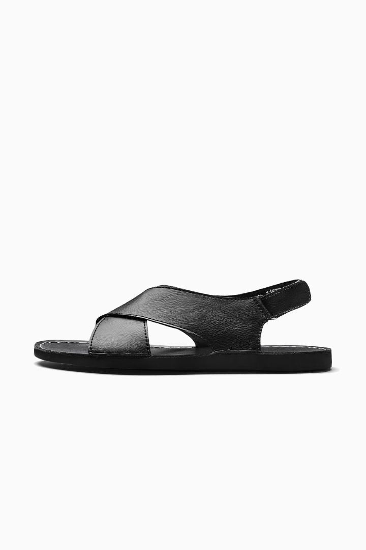 Herresandaler i Sort Læder - Krydsrem Slip-On til Sommer - - Sko