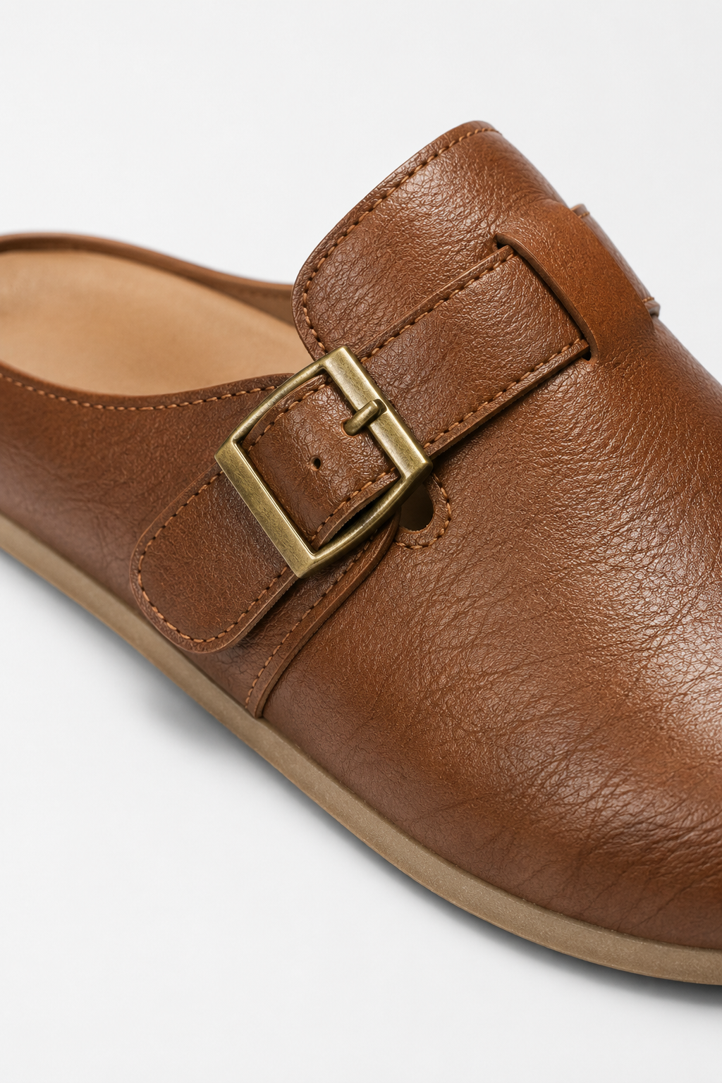 Herren Leder Clogs - Camel Slip-On Pantoletten mit Schnalle