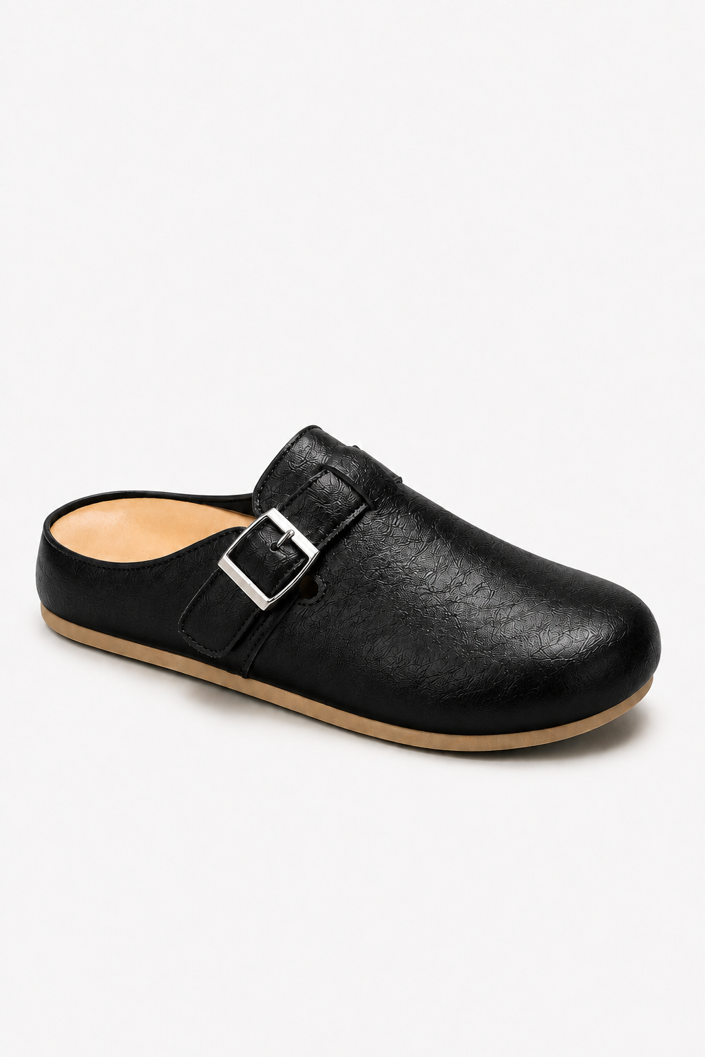 Herren Leder Clogs - Schwarze Slip-On Pantoletten mit Schnalle
