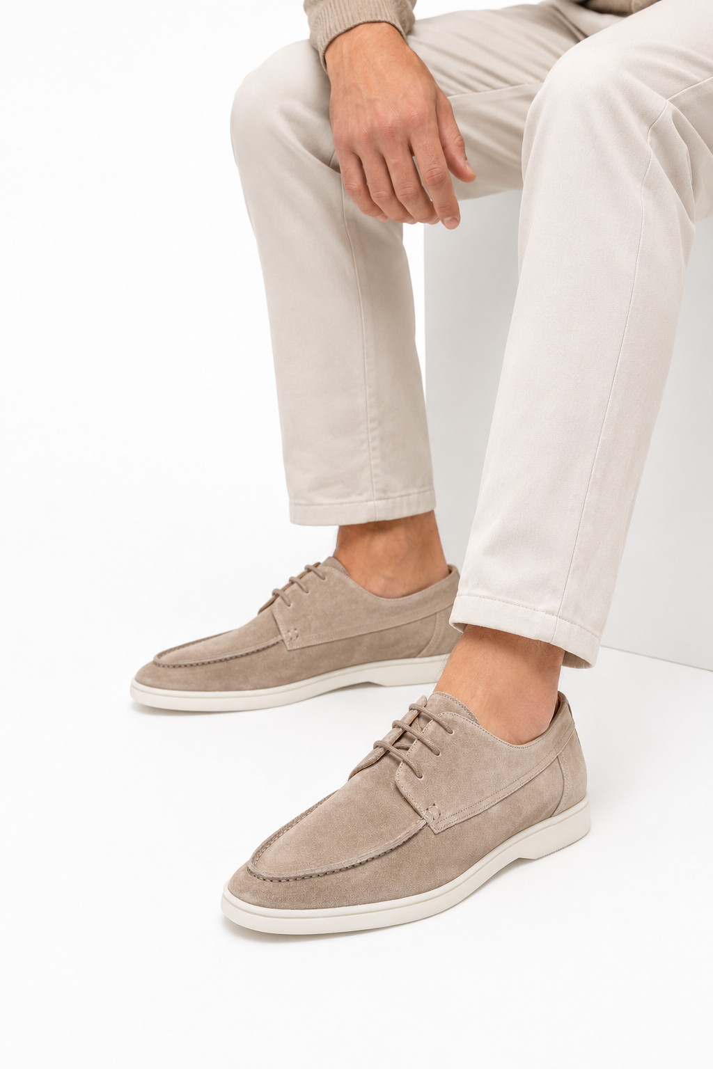 Herren Derby Schnürschuhe Beige – U-Naht Design