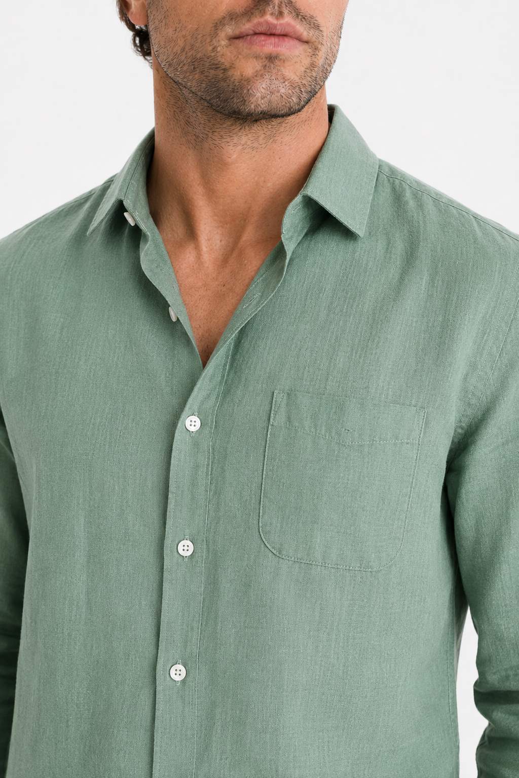 Männer Sommer Leinen-Set Langarm Grün Beige - Leicht & Atmungsaktiv