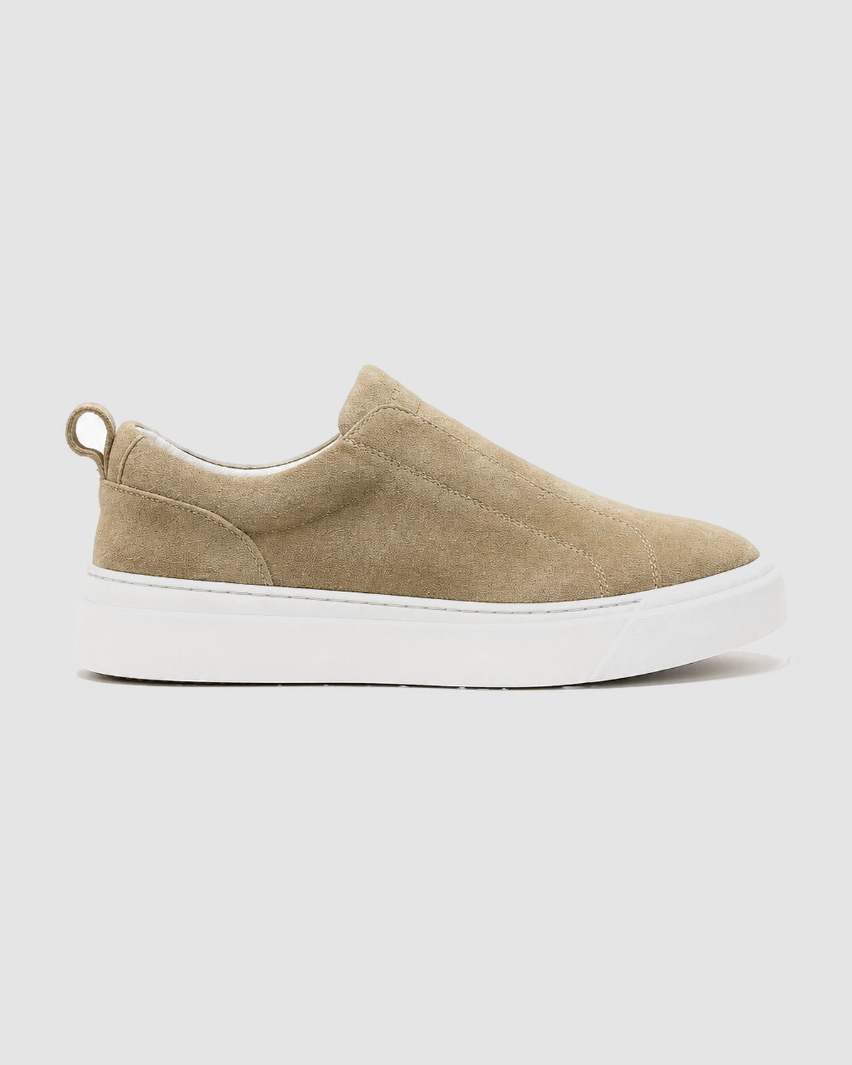 Herren Slipper aus Wildleder mit weißer Sohle – Beige, Bild 1
