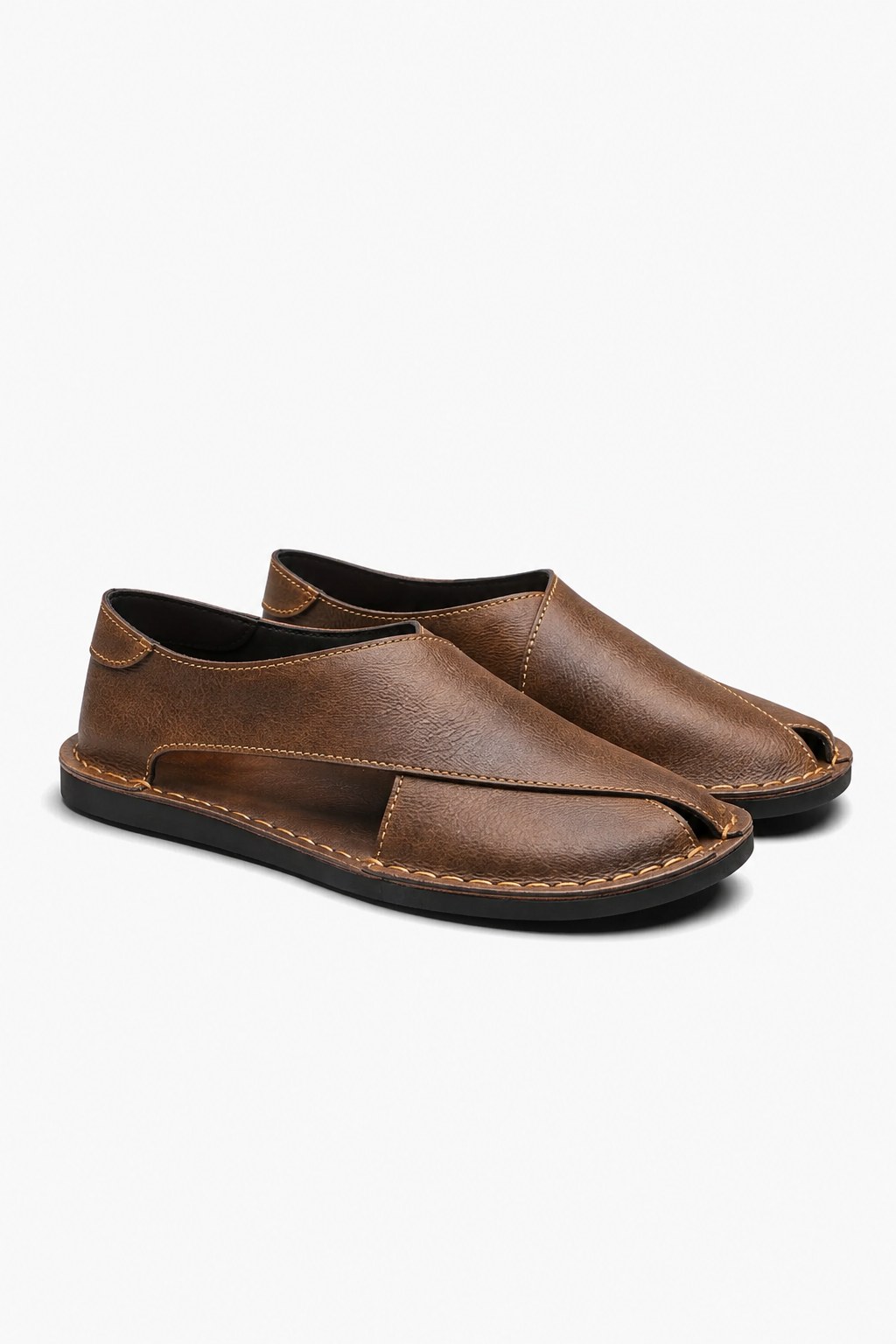 Herresandaler i Brun Læder - Åben Side Stil til Sommer - - Sko