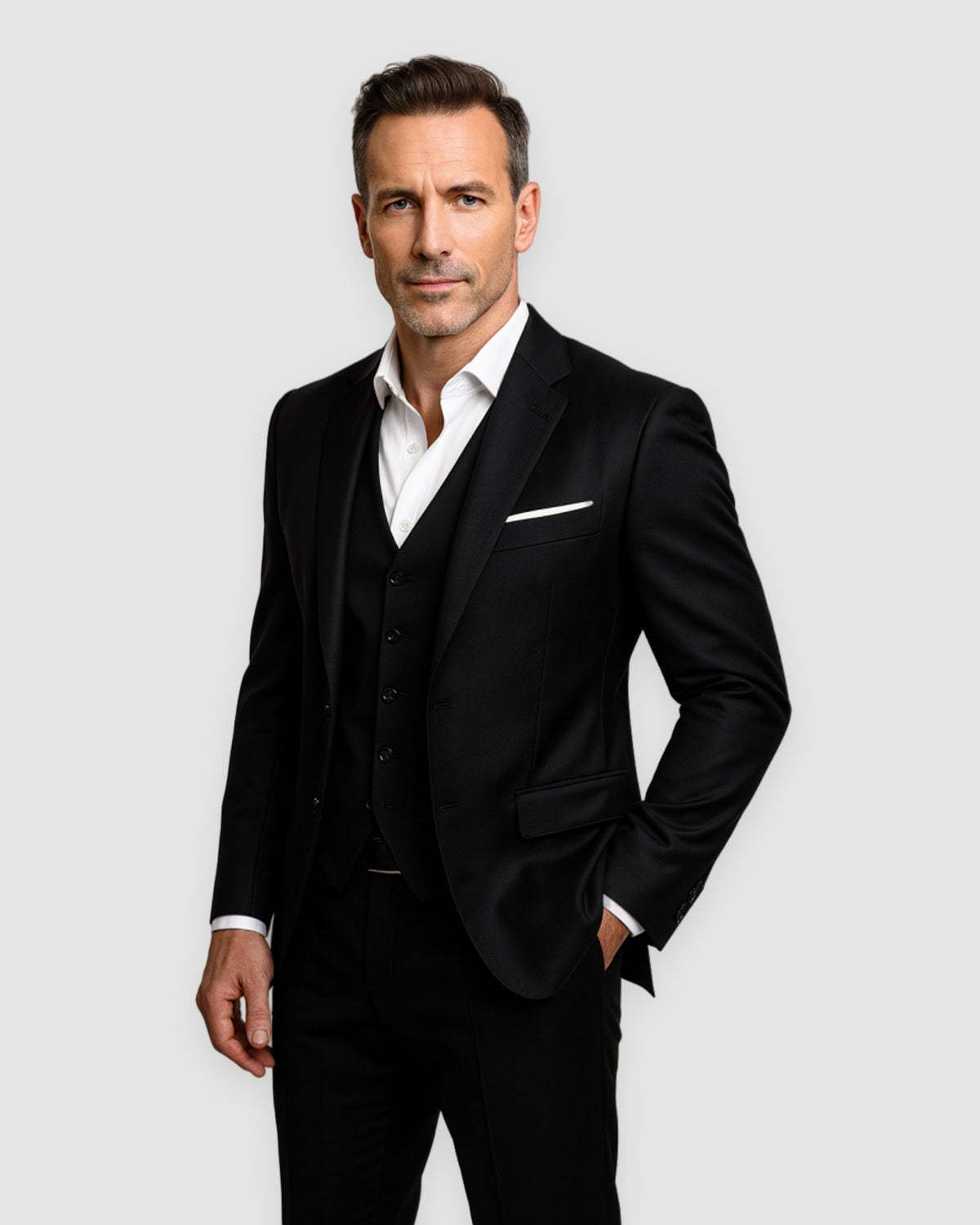Herren Anzug Slim Fit, dreiteilig in Schwarz
