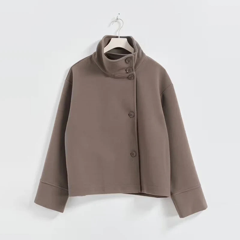 Damen Kurze Herbstjacke mit elegantem Kragen und Knopfverschluss