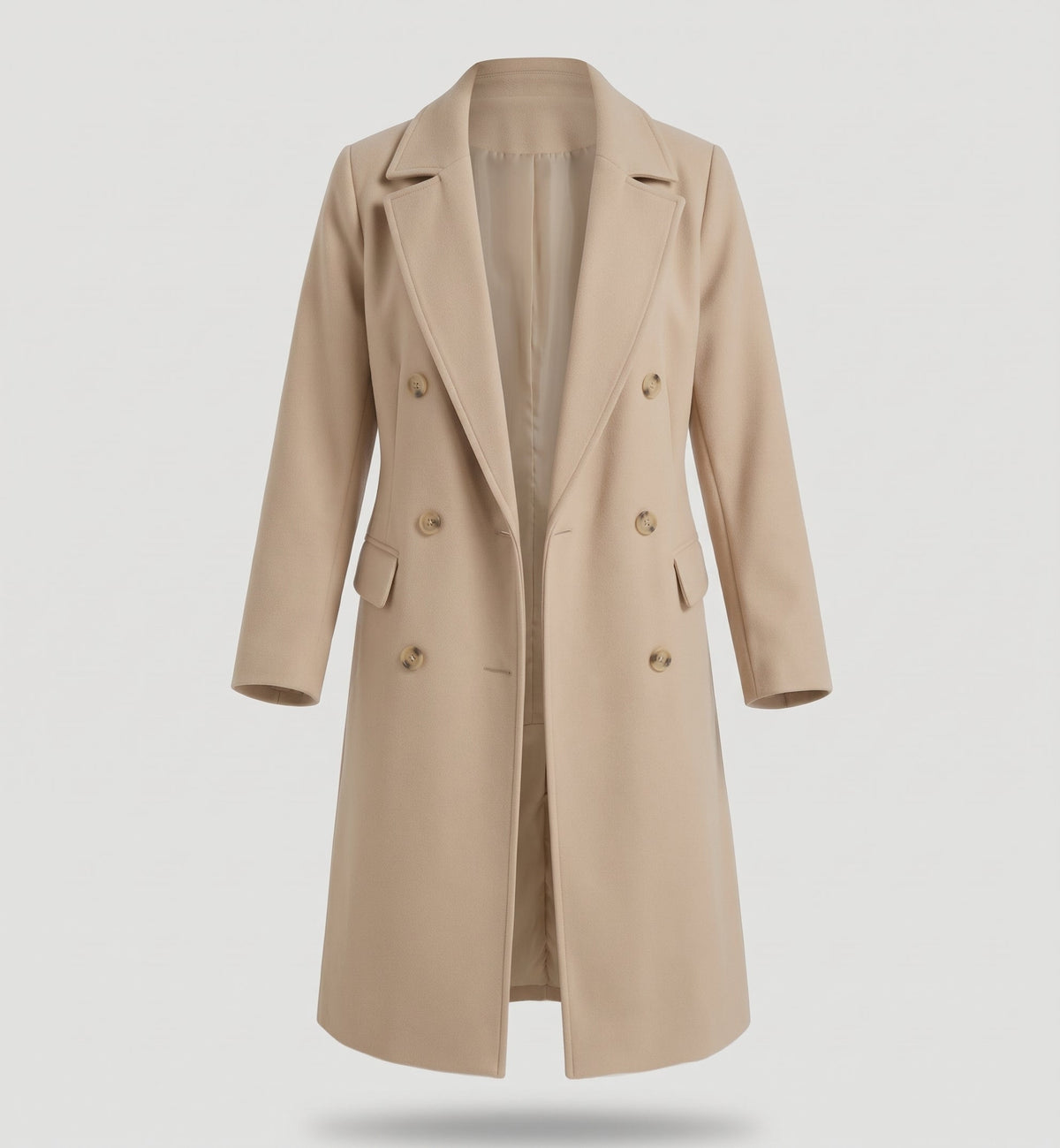 Women's Double-Breasted Long Coat with Lapel Collar