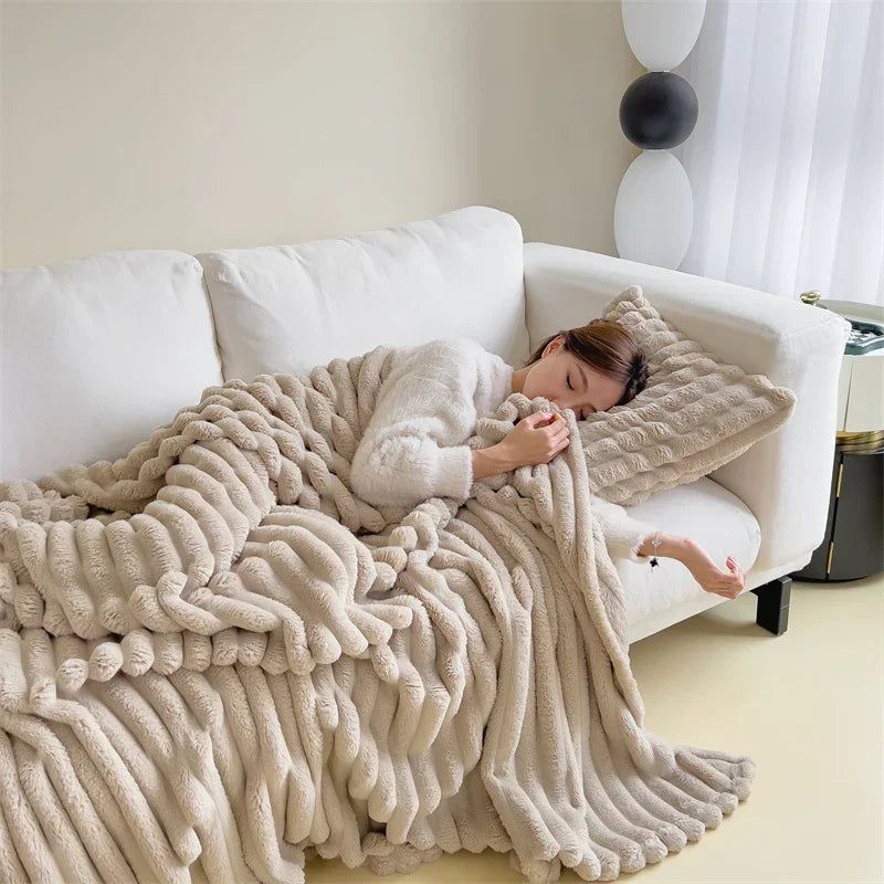Dicke Plüsch-Kuscheldecke Ultra Weich Warm für Sofa und Bett