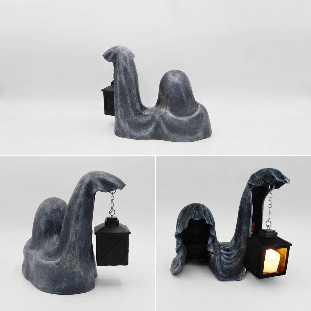 Geisterfigur mit Laterne - Leuchtende Halloween-Deko Grau