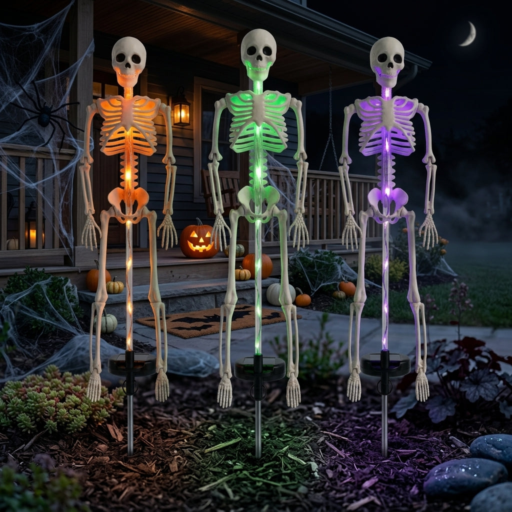 Solar-Skelett-Gartenstab mit Licht - LED Halloween Gartendeko