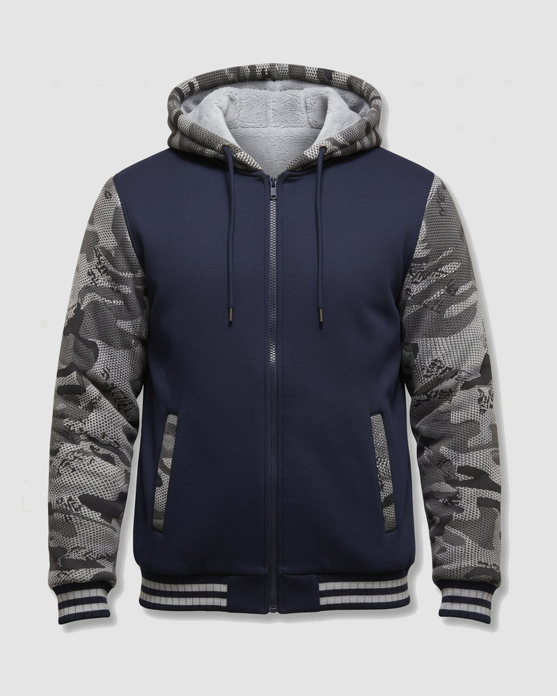 Herenfleecejack met capuchon in colorblockdesign
