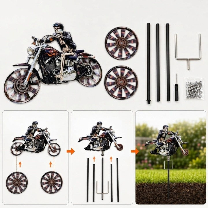 Totenkopf-Motorrad-Gartenwindrad