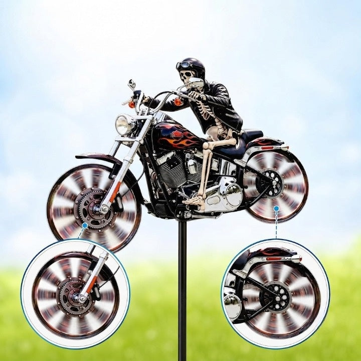 Totenkopf-Motorrad-Gartenwindrad
