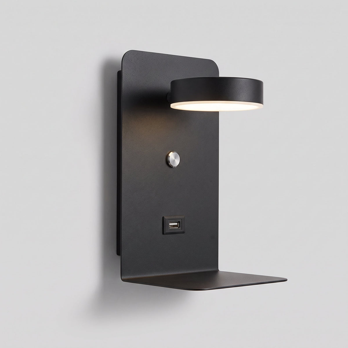 DualDelight LED-Wandlampe mit Ablage und USB-Anschluss