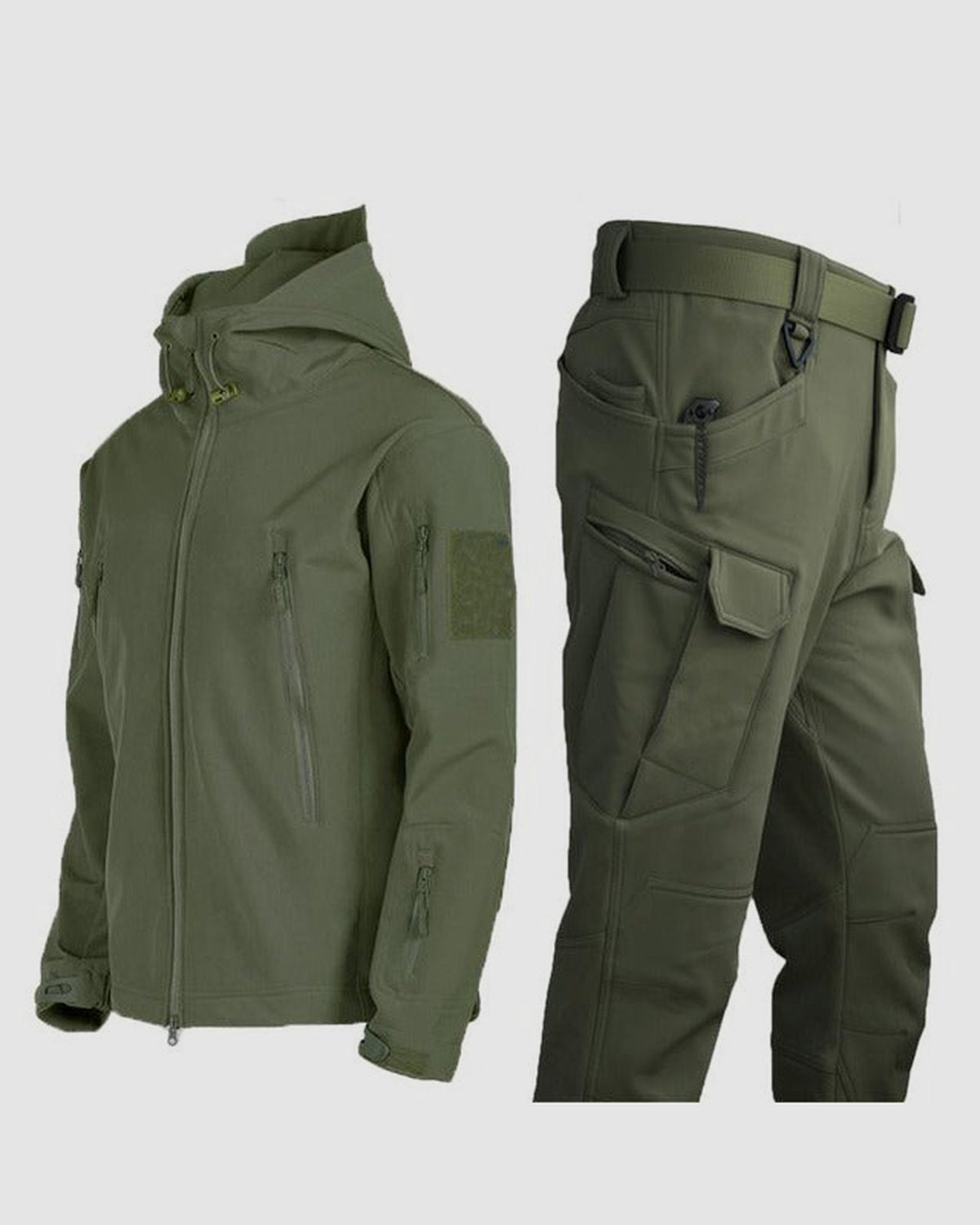 Herren Outdoor-Set mit gepolsterter Winterjacke und Cargohose in Grün