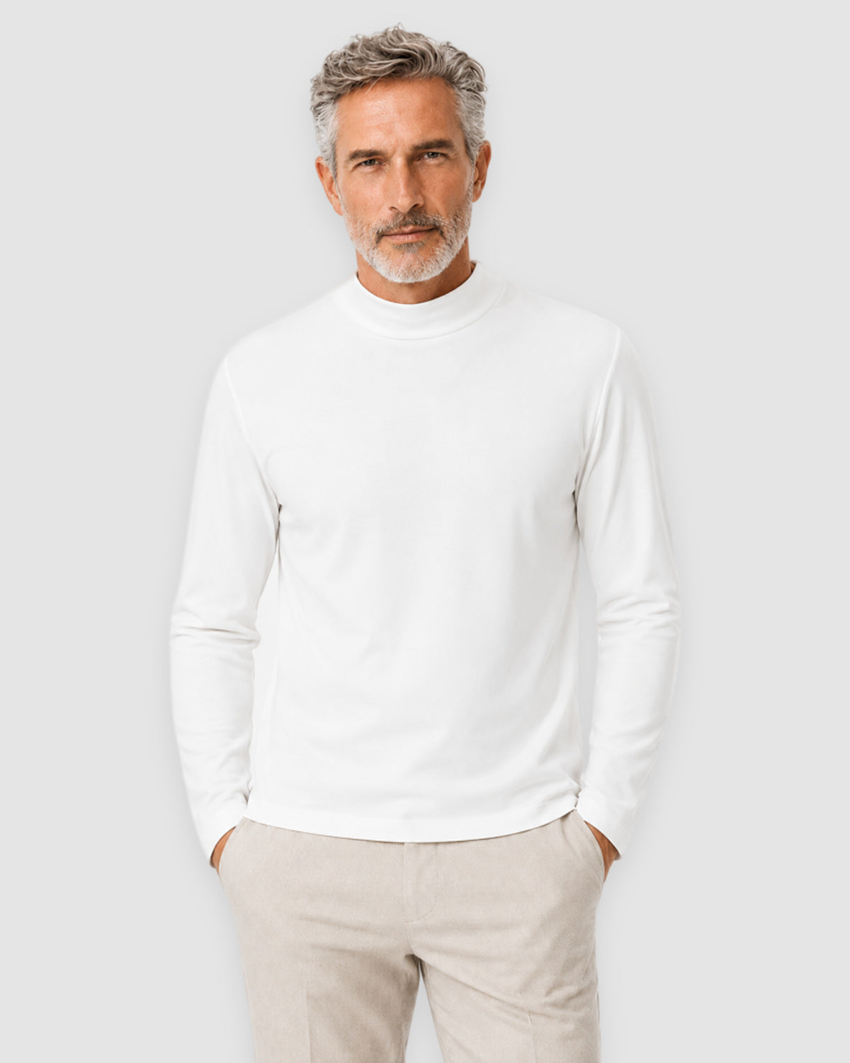 Herren Longsleeve mit Rundhals – Elfenbeinweiß, Bild 2