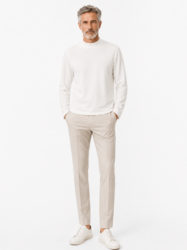 Longsleeve Herren Baumwolle Rundhals Ivory White