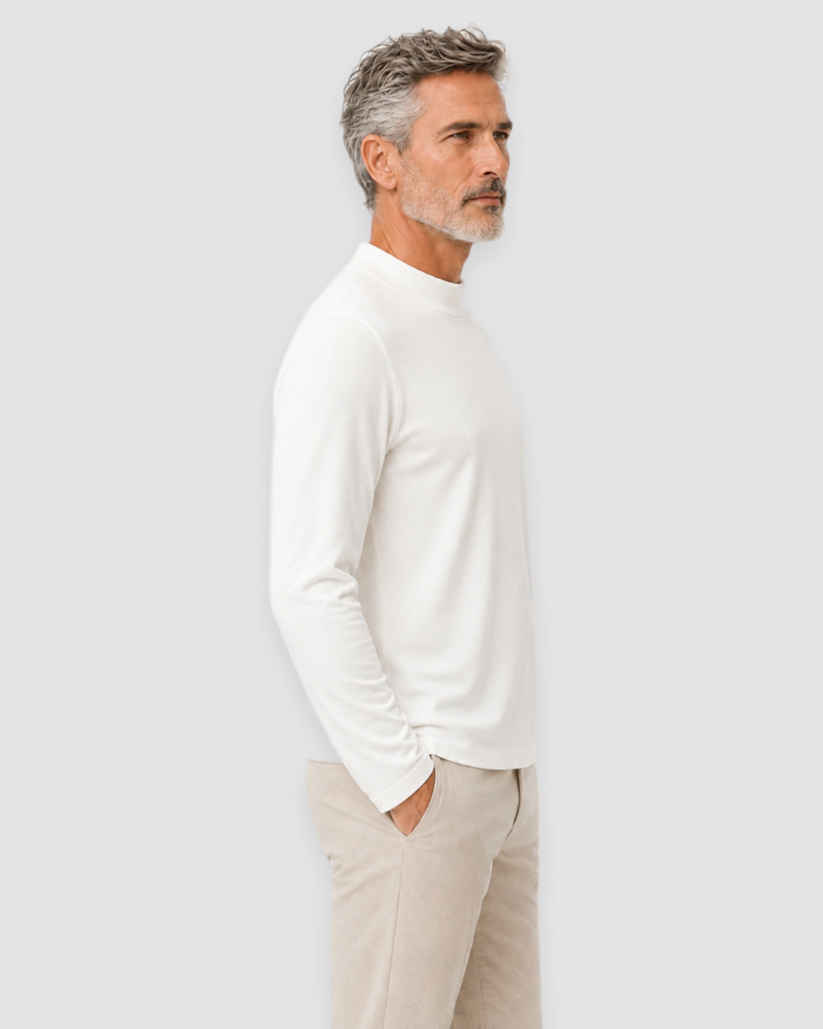 Herren Longsleeve mit Rundhals – Elfenbeinweiß, Bild 4
