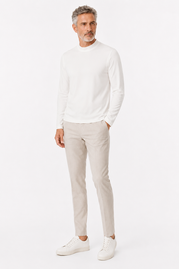 Longsleeve Herren Baumwolle Rundhals Ivory White