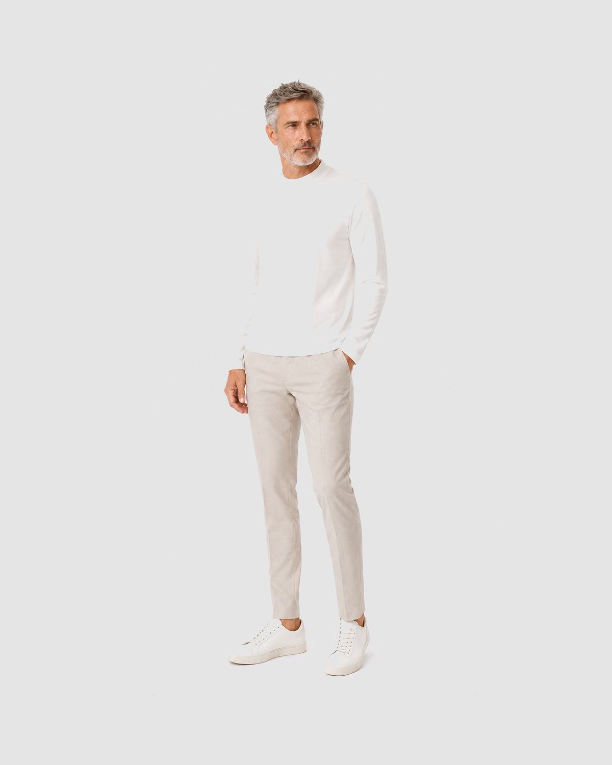 Herren Longsleeve mit Rundhals – Elfenbeinweiß, Bild 6