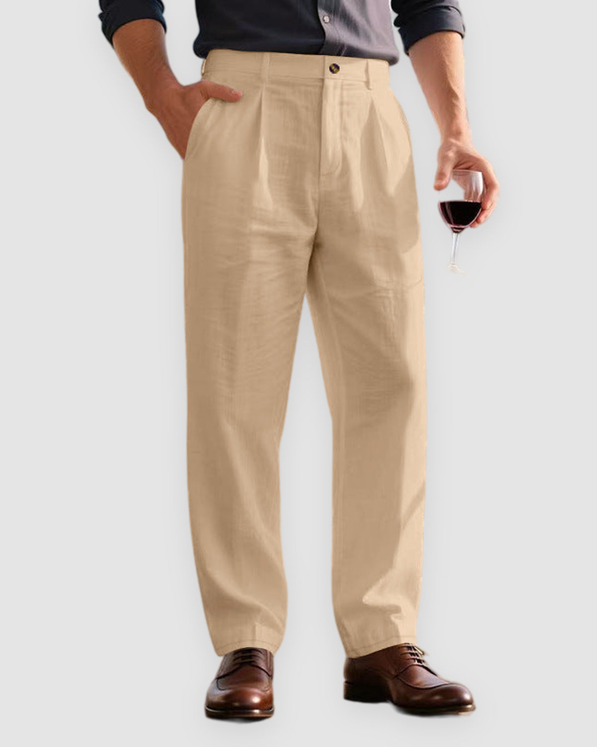 Herren Leinenhose mit weitem Bein, sommerlich bequem in Beige