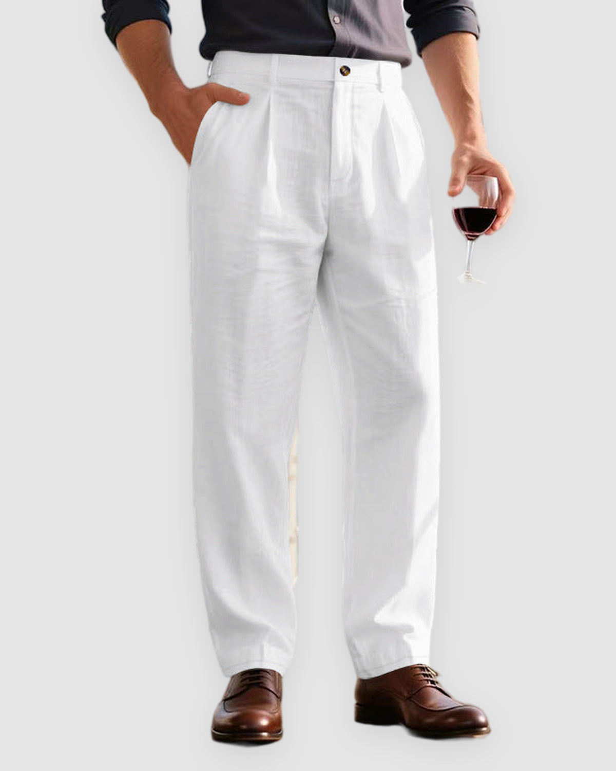 Herren Leinenhose mit weitem Bein, sommerlich bequem in Weiß