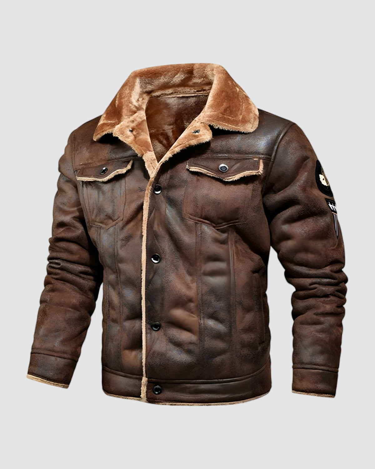 Herren Jacke mit Plüschkragen in Braun, Vorderansicht